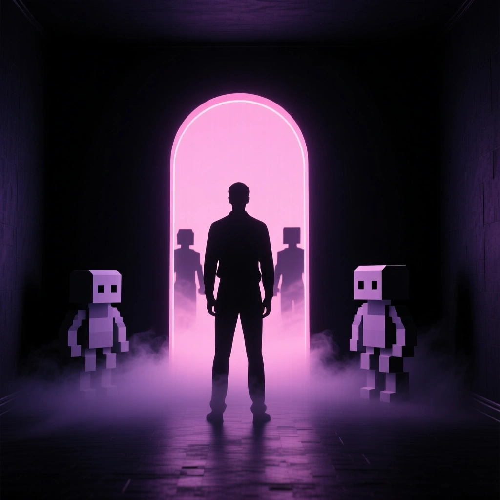 A character walking into a game world